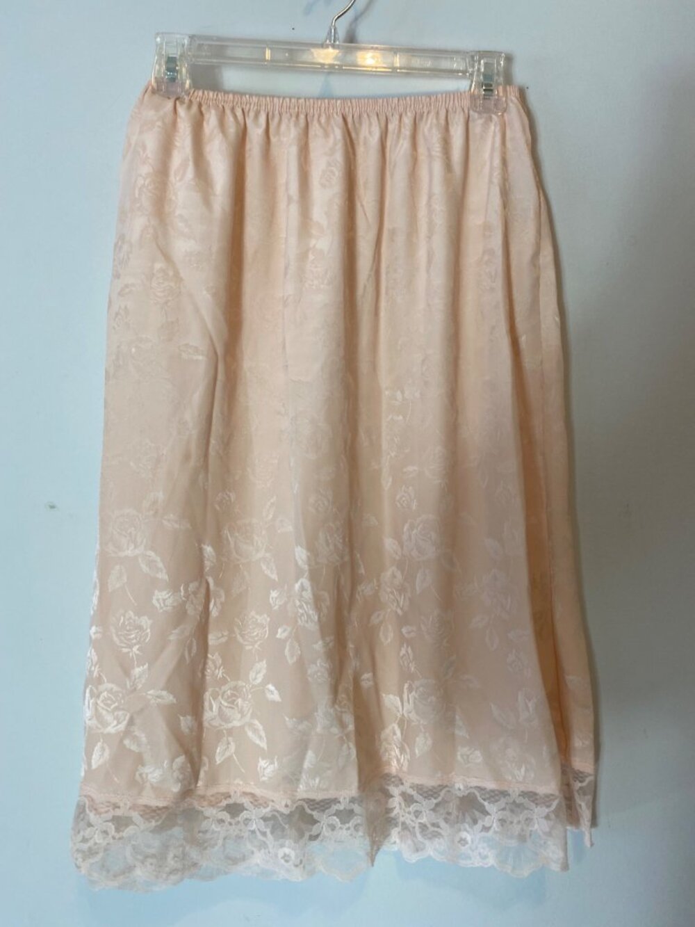 Vintage Applause Lace Hem Half Slip Skirt Peach Floral Pattern Polyester Large